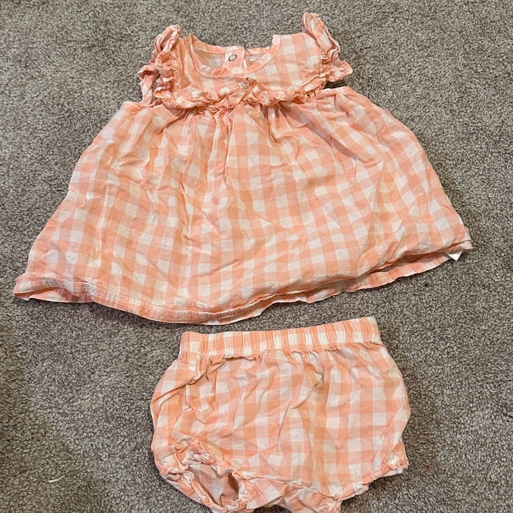 Pink Gingham Baby Dress & Bloomers Set